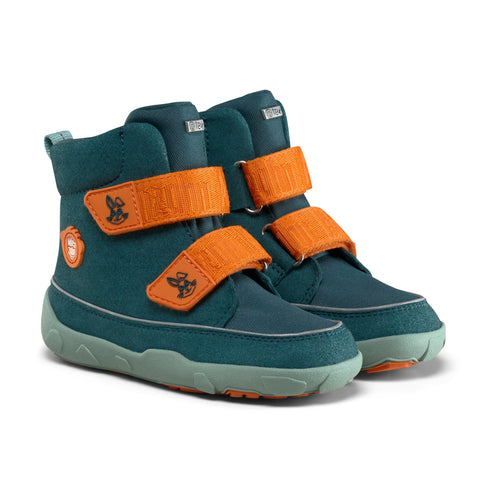 AFFENZAHN TEX Stiefel COMFY HASE - petrol - orange kids' boots walking through colorful autumn leaves