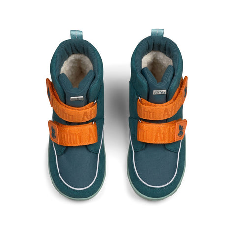 Kids' AFFENZAHN TEX Stiefel COMFY HASE - petrol - orange boots with adjustable velcro straps for a secure fit
