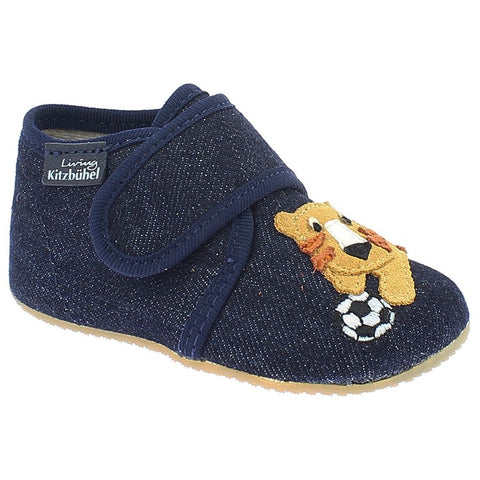 Comfortable LIVING KITZBÜHEL Hausschuh in jeans color with Tiger and Fußball design