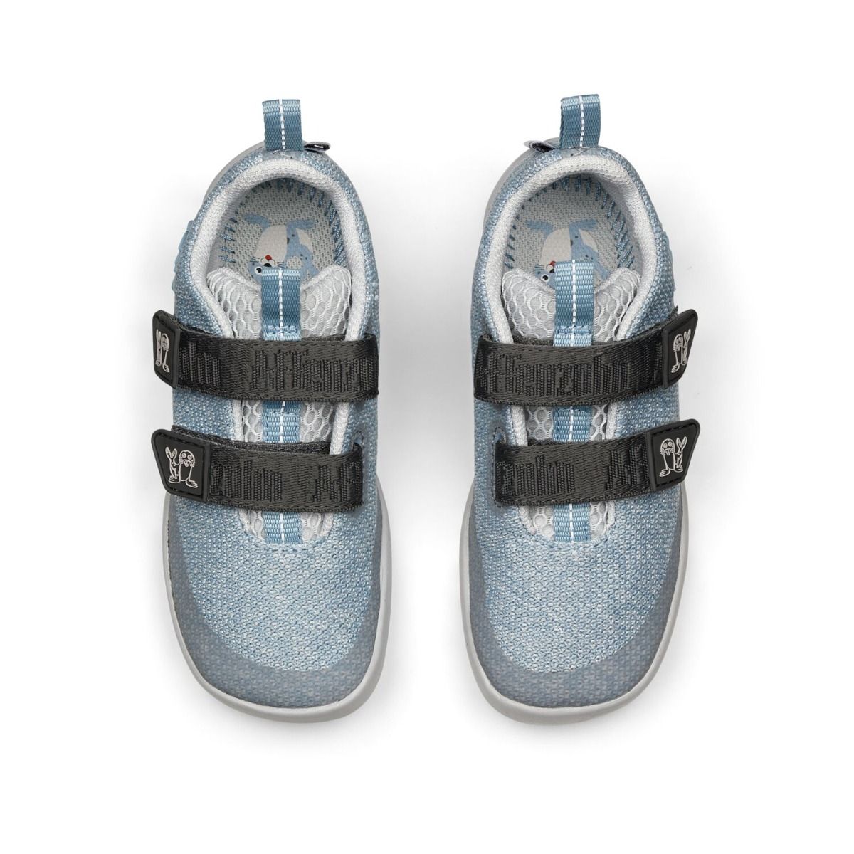 Light grey and ice blue knit happy robbes half shoe with affenzahn barfuss design