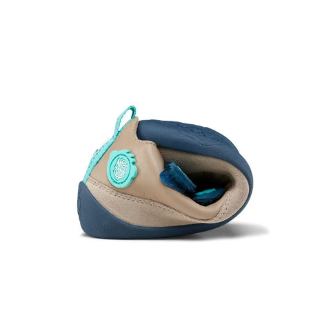Breathable and easy to clean sand and petrol barefoot shoe for kids