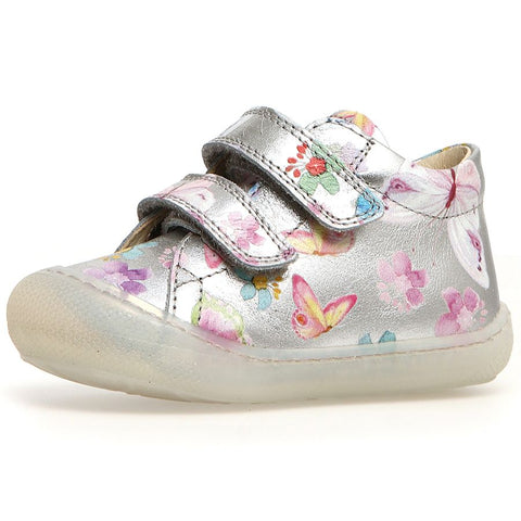 NATURINO Halbschuh COCOON in silver with beautiful flower design for kids