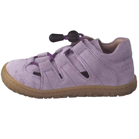LURCHI Barfuß Halbsandale NATHAN 50000-29 flieder - lila, children's purple barefoot half-sandal with adjustable straps