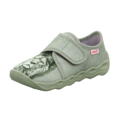 Comfortable and stylish green SUPERFIT Hausschuh BUBBLE 6274-751 featuring a lion design