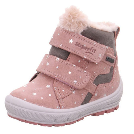 Superfit Gore-Tex ankle shoe in pink and grey with glitter stars, style 6316-550